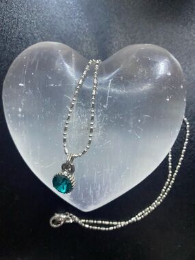 Silver Necklace with Teal Crystal Pendant